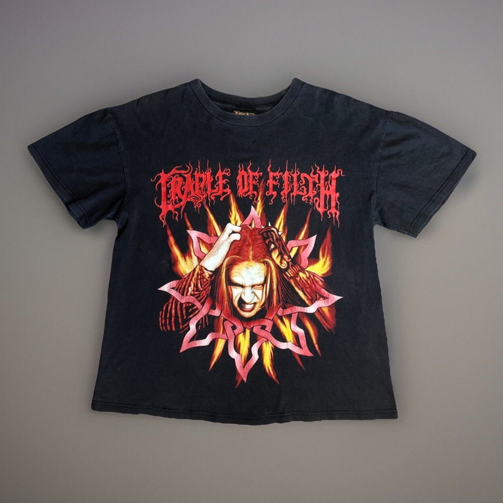 Vintage Cradle of Filth Shirt Large Black Death Metal Concert Band Rock Y2K Rare